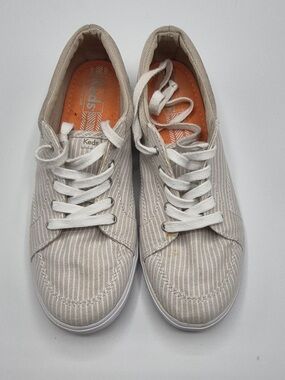 Keds Women's Cream Pinstriped Canvas Sneakers